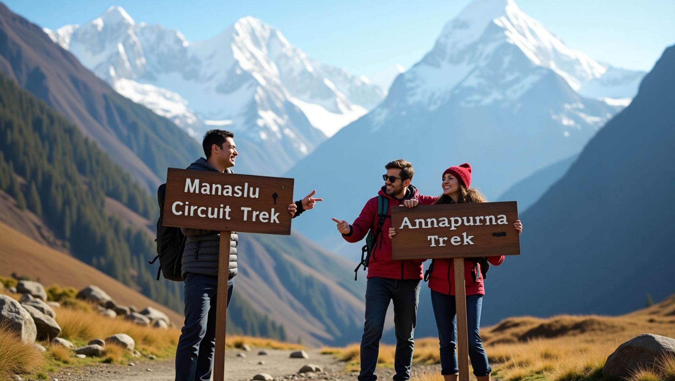 Side-by-side comparison of Manaslu Circuit Trek and Annapurna Trek landscapes highlighting key differences
